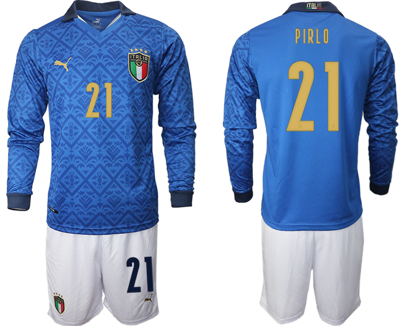 Cheap Men 2021 European Cup Italy home Long sleeve 21 Pirlo soccer jerseys